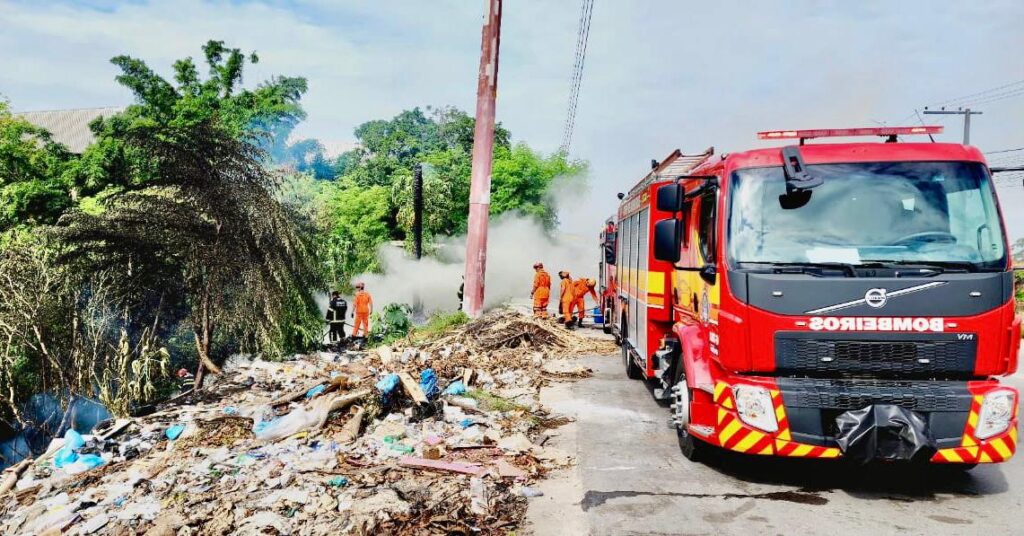 Em ação rápida, bombeiros evitam propagação de incêndio para área de mata no Distrito Industrial 2 WhatsApp Image 2024 01 24 at 12.12.12 1024x536 1