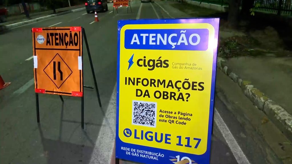 Cigás inicia obra de expansão da rede de distribuição de gás na avenida Autaz Mirim 3 CIGAS Sinalizacao de obras da rede de gas natural Credito Divulgacao Cigas 1024x576 1