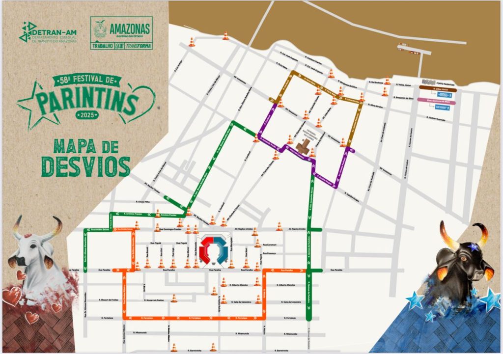 Festival de Parintins 2025: Detran-AM divulga plano de mobilidade para festividades 5 Mapa de interdicoes 1024x721 1
